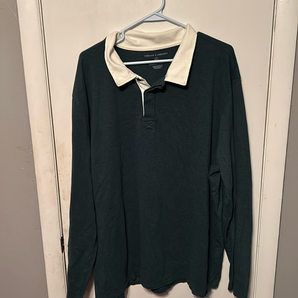 2XL Contrast Collar Long Sleeve Polo Sweater